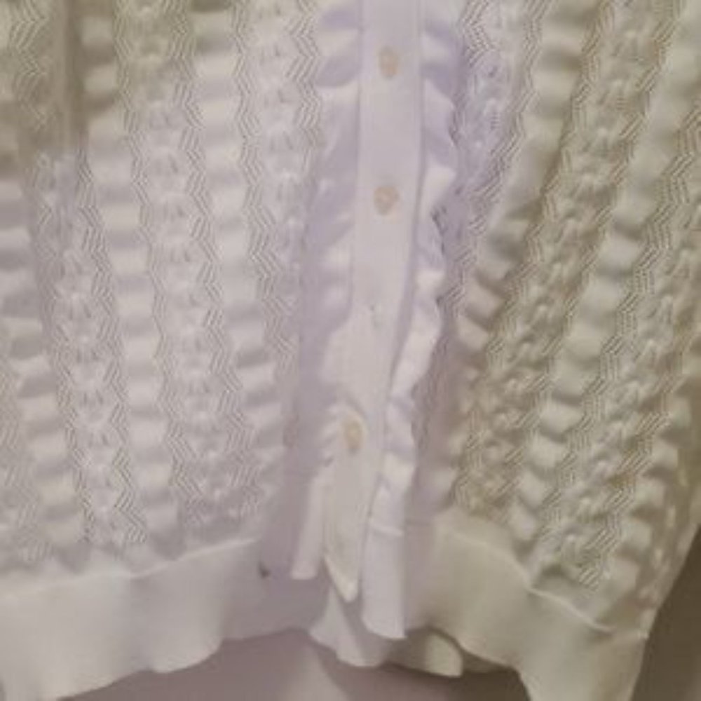Vintage Woman's Sweater Cardigan Textured White Knit - Picture 3 of 10